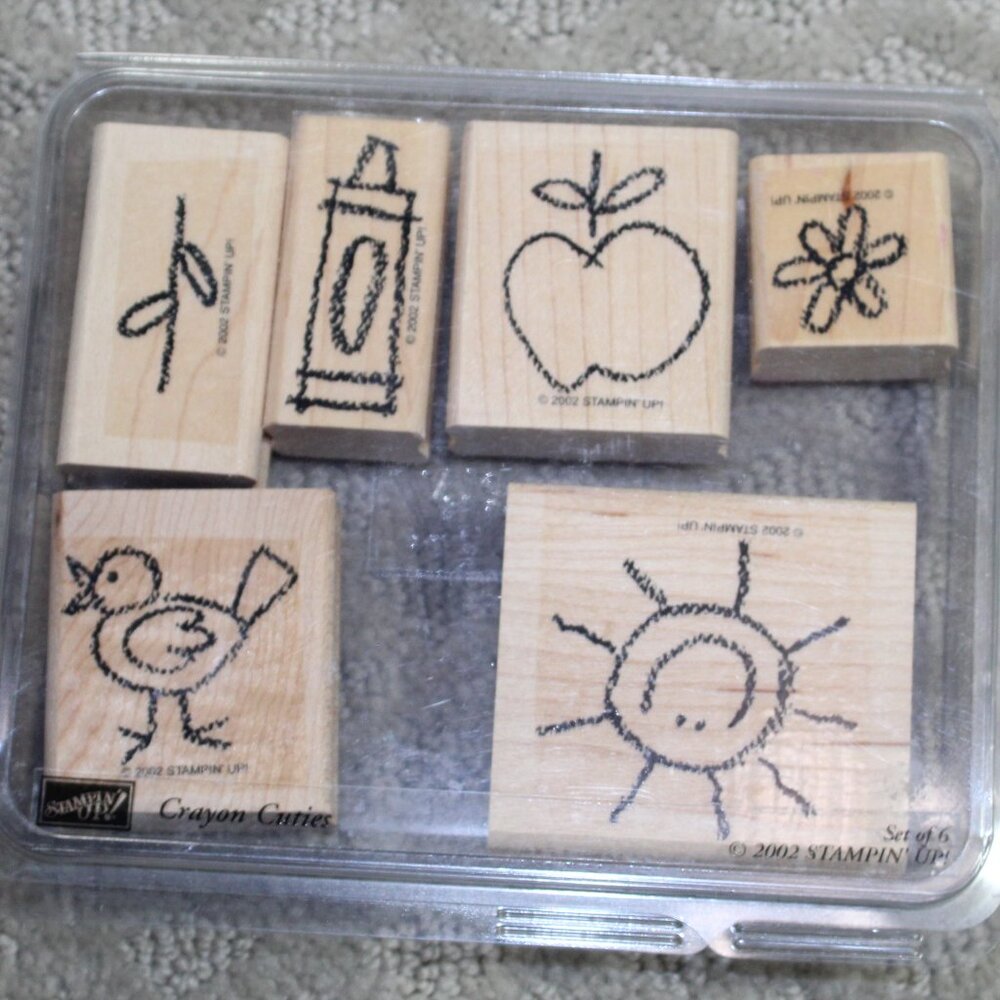 New & Used Stampin' Up Set of 6 Crayon Cuties Stamps - Mounted